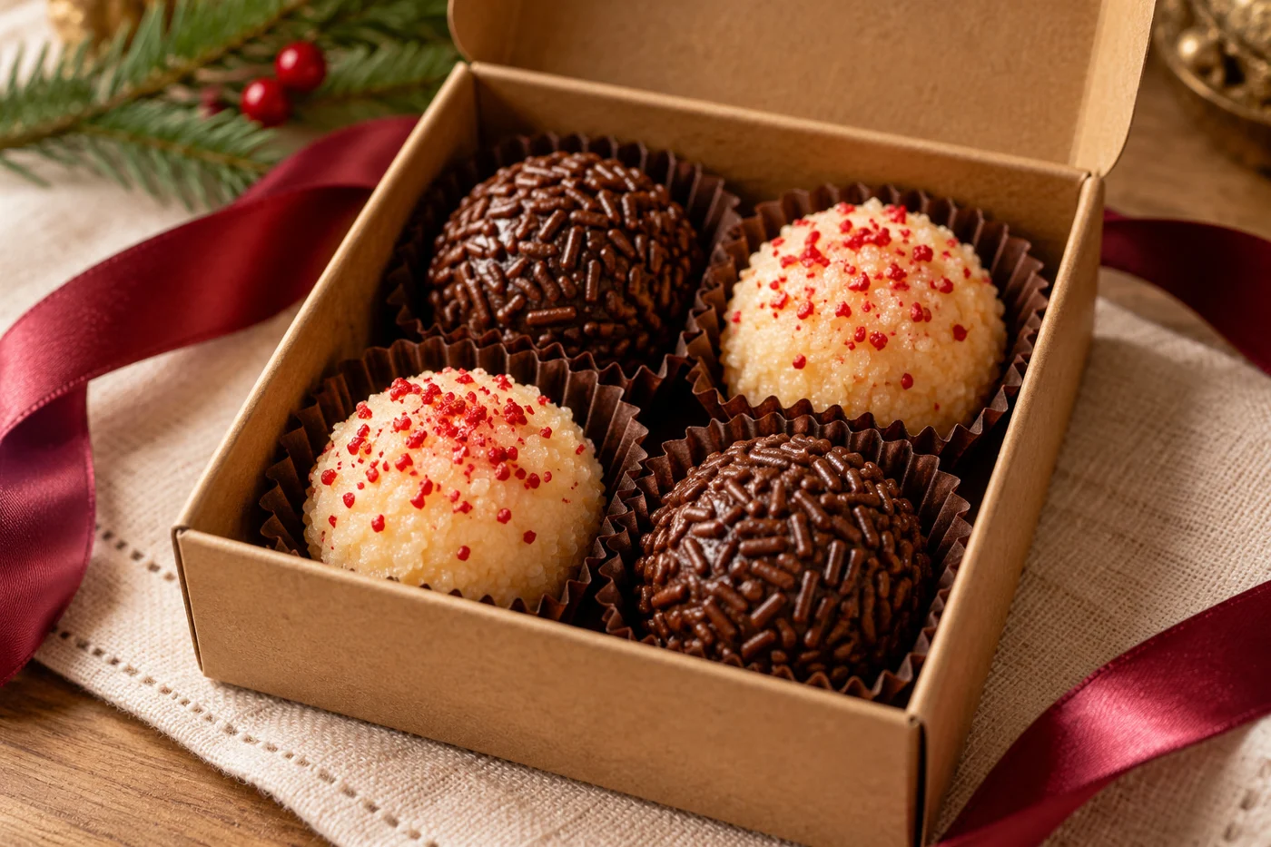 Caixa de brigadeiros natalinos